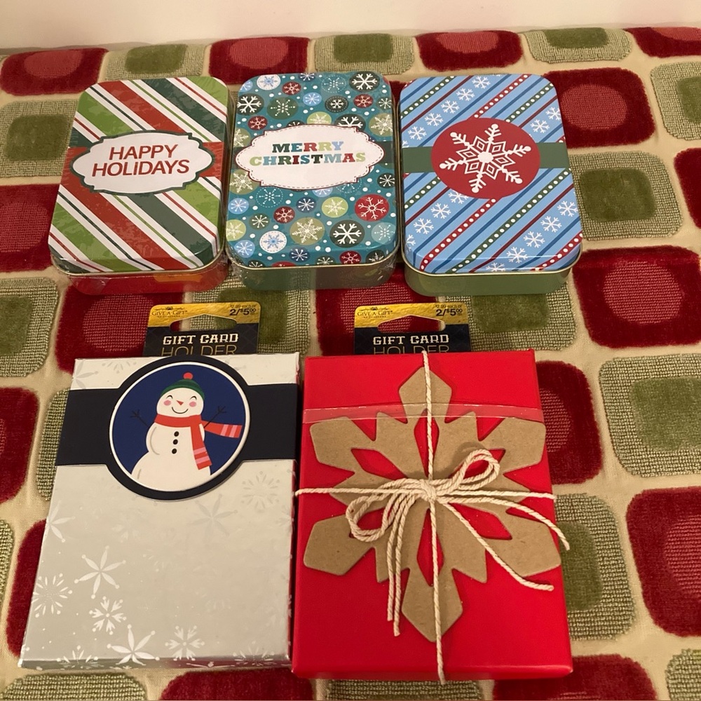 Five Festive Gift Holders Three Metal Tins & Two Gift Boxes